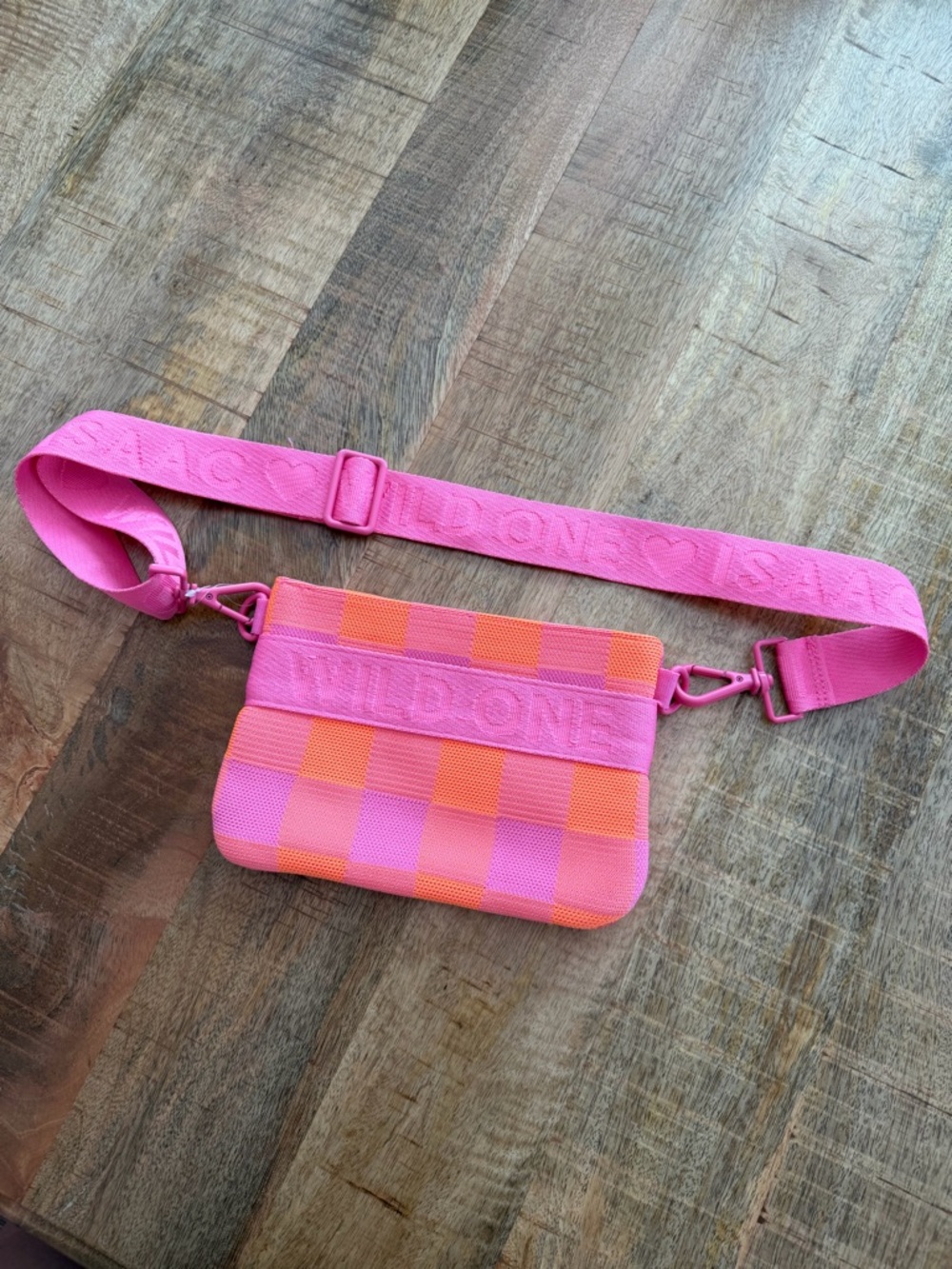 Wild One Pink & Orange Check Crossbody Bag with Adjustable Strap